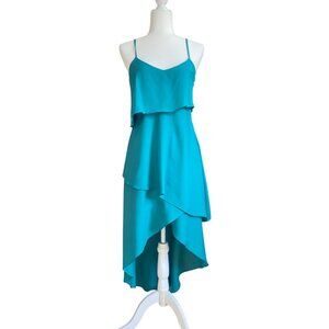 BCBG High-Low Asymmetrical Tiered Maxi Dress Teal Size XS y2k